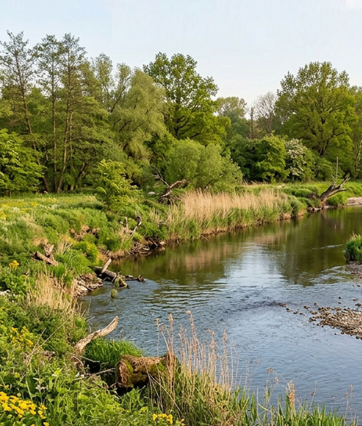 Naturbelassener Flusslauf in der Landschaft